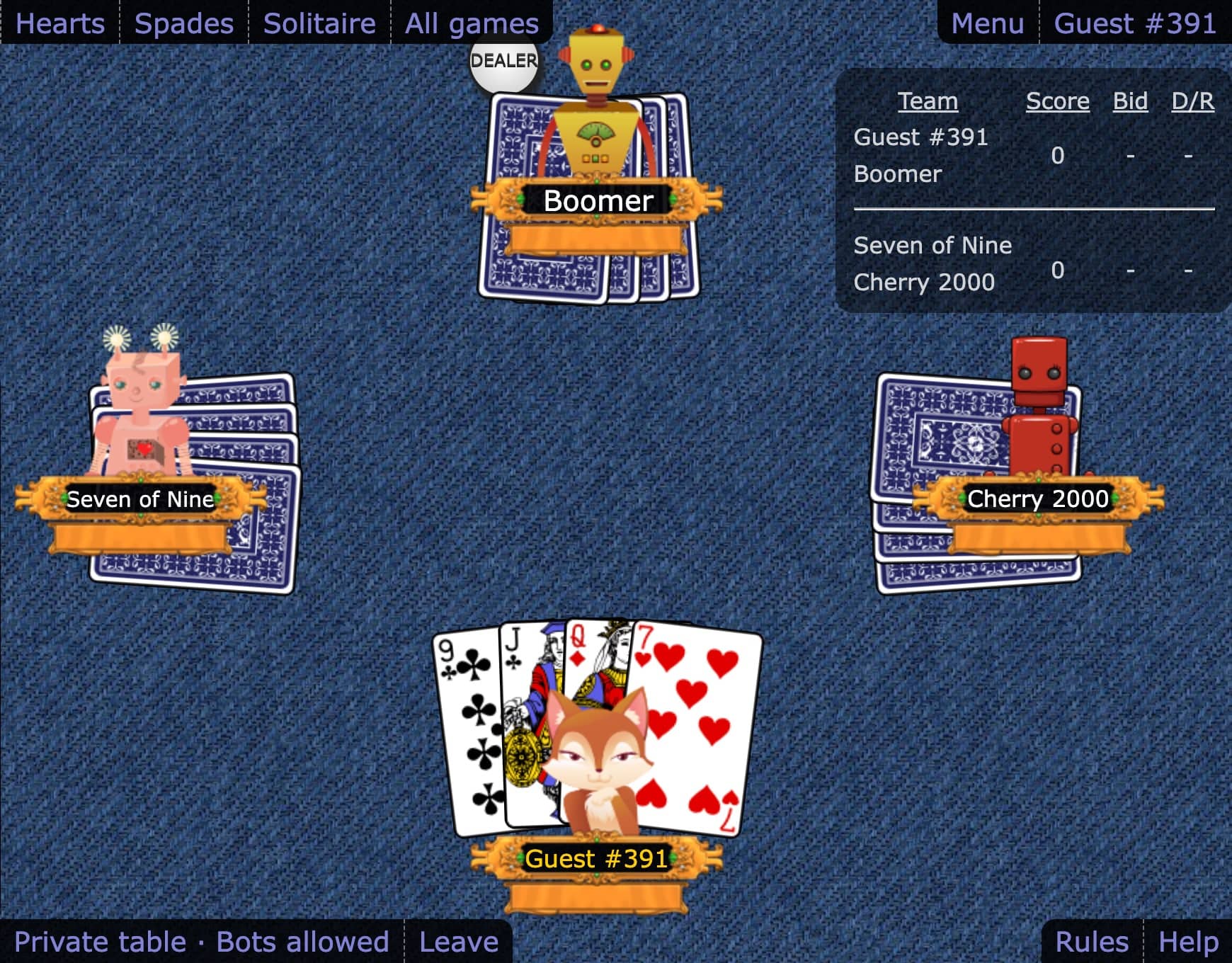 Play Twenty-Nine online - Twenty-Nine card game screenshot